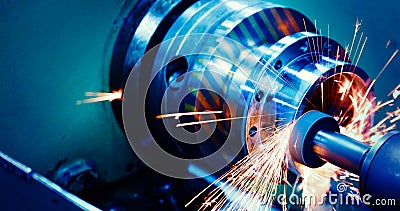 Machine tool in metal factory with drilling cnc machines Stock Photo