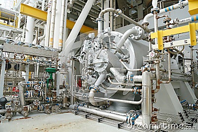 Machine turbine in oil and gas plant for drive compressor unit for operation. Turbine working with long time and controlled logic Stock Photo