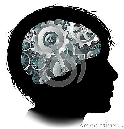 Machine Workings Gears Cogs Brain Child Concept Vector Illustration