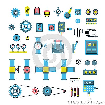 Machinery parts flat vector icons Vector Illustration