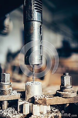 Machinery tools, lathe, in industrial factories. working metal with a power tool Stock Photo