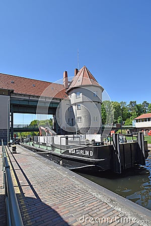 Scene at a historic lock on the waterway `Teltowkanal` near Berlin Editorial Stock Photo
