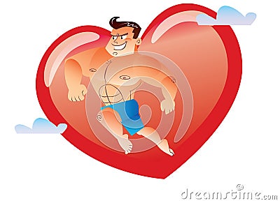 Macho bare-chested on the background red heart Stock Photo