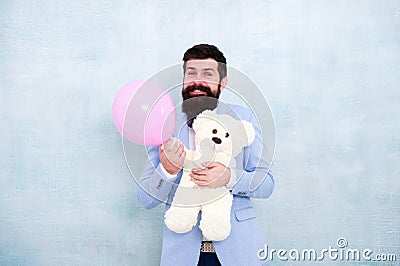 Macho ready romantic date. Womens day. Stereotype of romantic holidays. Valentines day. Man wear tuxedo bow tie Stock Photo