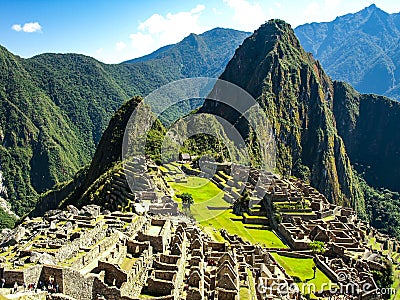 Machu Picchu - lost city of Incas. Historical citadel above Sacred Valley with Urubamba River in Peru Stock Photo