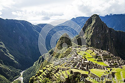 Machu Picchu, Peru with view of Urubamba river Stock Photo