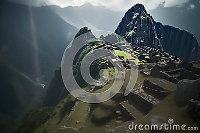 Machu Picchu, a Peruvian Historical Sanctuary. Neural network AI generated Stock Photo