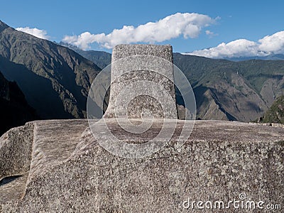 The Machu Picchu, solar clock, Intihuatana Stock Photo