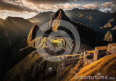 Machu Picchu 15th-century Inca citadel located in Peru Stock Photo