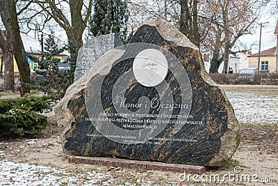Stone memory of eminent historians and volunteers deserving to restore the Kosciuszko tradition in Maciejowice Editorial Stock Photo