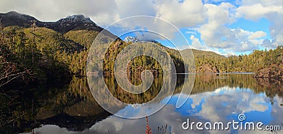 Vancouver Island, Hidden Peak reflected in Larry Lake in Mackenzie Range, British Columbia, Canada Stock Photo