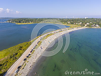 Mackeral Cove Beach aerial view, Rhode Island, USA Stock Photo