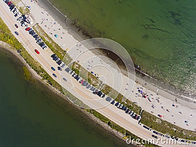 Mackeral Cove Beach aerial view, Rhode Island, USA Stock Photo