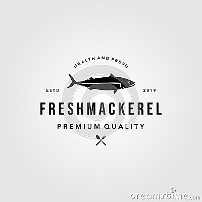 Mackerel fish logo hipster vintage label emblem vector seafood illustration Vector Illustration