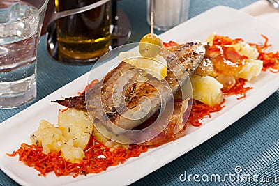 Mackerel with potatoes and carrots Stock Photo