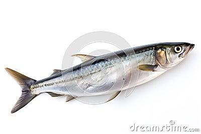 Mackerel on White Background, which exudes the freshness and aroma of the sea. Stock Photo