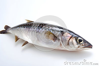 Mackerel on White Background, which exudes the freshness and aroma of the sea. Stock Photo