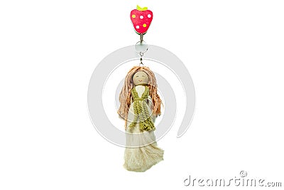 Macrame keychain on a white background. This is a handmade key chain made from macrame thread Stock Photo