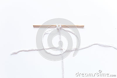 macrame weaving. step-by-step instructions for the square node. Step 9 Do it yourself. DIY Stock Photo