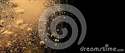 Macro Abstract bubble texture marble horizontal background. Acrylic gold and black color in water and oil Stock Photo
