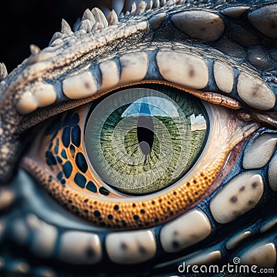 Macro Animal Eye Iris, Lizard Reptile Eyes, Dragon Eye Macro Photo Imitation, Generative AI Illustration Stock Photo