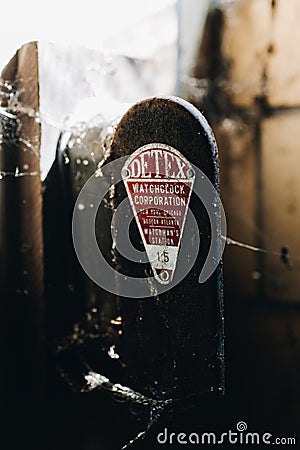 Macro of Antique Mechanical Watchclock - Abandoned Brewery - Jeanette, Pennsylvania Editorial Stock Photo