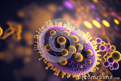 Macro of bacteria. Microbiology pathogen cell. Generative AI Stock Photo