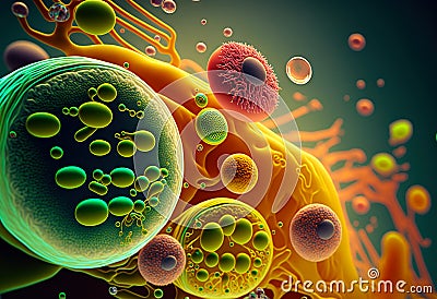 Macro of bacteria. Microbiology pathogen cell. Generative AI Stock Photo