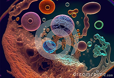 Macro of bacteria. Microbiology pathogen cell. Generative AI Stock Photo