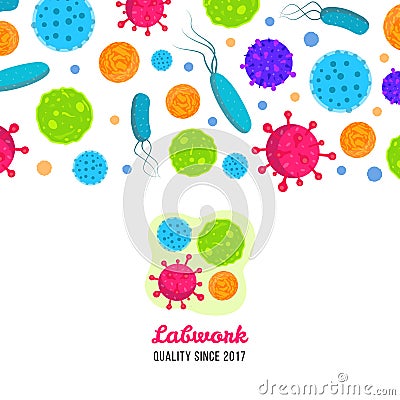 Macro bacteria and virus vector biology illustration. Illustration of bacteria and microbe organism allergen. Vector Illustration