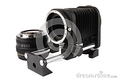 Macro bellows and lens Stock Photo