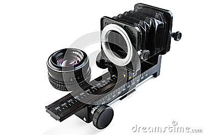 Macro bellows and lens Stock Photo
