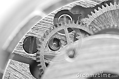 Macro, Black white background with metal cogwheels Stock Photo