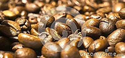 Macro of a bunch of coffee beans with spatial effect by varying depth of field, selective focus Stock Photo
