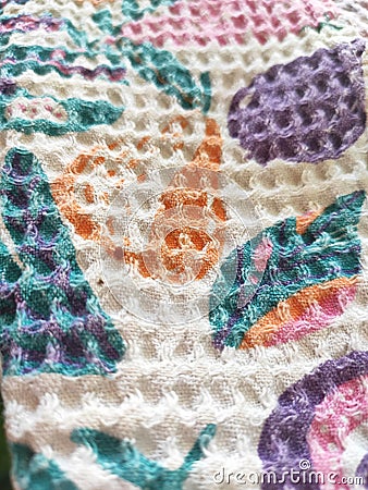 Macro close-up: colorful pattern waffle fabric texture. Soft Stock Photo