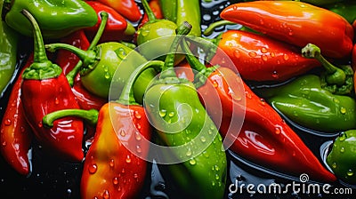 Macro close-up photo of chilli peppers, vibrant colors Stock Photo