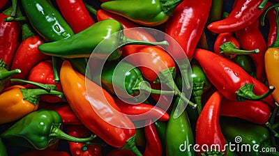 Macro close-up photo of chilli peppers, vibrant colors Stock Photo