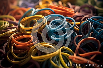 Macro Close-up of a Pile of Colorful Rubber bands (Generative AI) Stock Photo