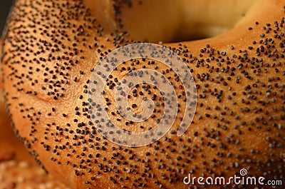 Macro close-up of poppy seed bagel Stock Photo
