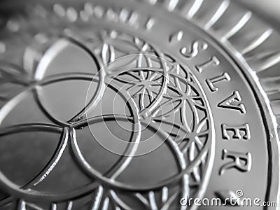 Macro close up of a pure Silver Bullion coin Stock Photo