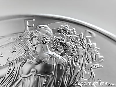 Macro Close up of a 999% Silver American Eagle Bullion Coin Stock Photo