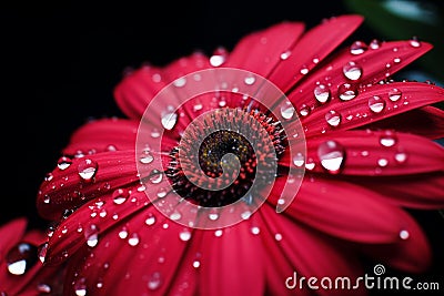 Macro close up of a vibrant blooming flower with a single raindrop, offering free copy space Stock Photo