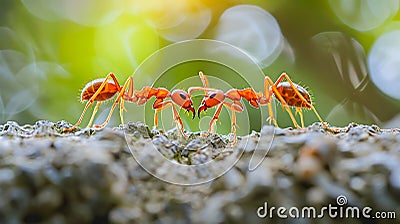 Macro close up view of a group of ants working together to form a bridge showcasing the concept of unity in achieving a common Stock Photo