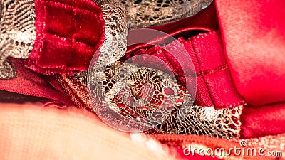 Macro close up view of the pink women lingerie Stock Photo