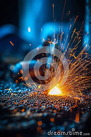 Macro Closeup of Gas Arc Welder with Brilliant Sparks of Light. Generative ai Cartoon Illustration