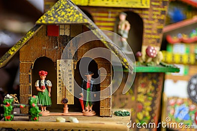 Macro closeup of vintage cuckoo clock details Stock Photo