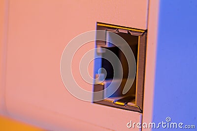 Macro closeup on WiFi repeater ethernet socket Stock Photo