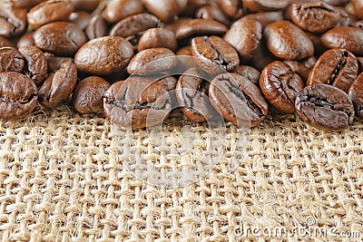 Macro coffee beans juta Stock Photo