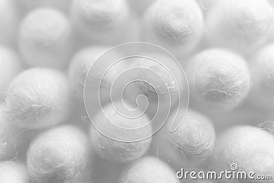 Macro cosmetic cotton buds with selective focus white background. Abstract monochromatic close-up backdrop Stock Photo