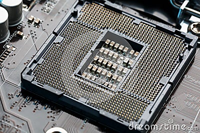 Macro CPU socket.CPU socket The main components of a computer. Stock Photo